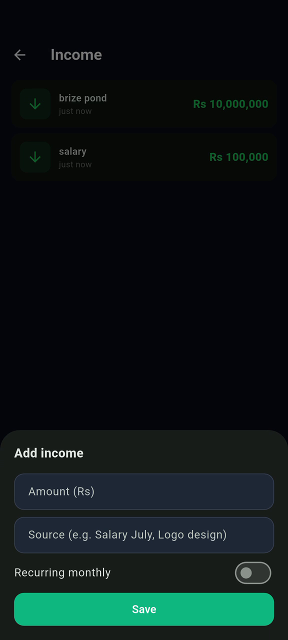 Add income flow