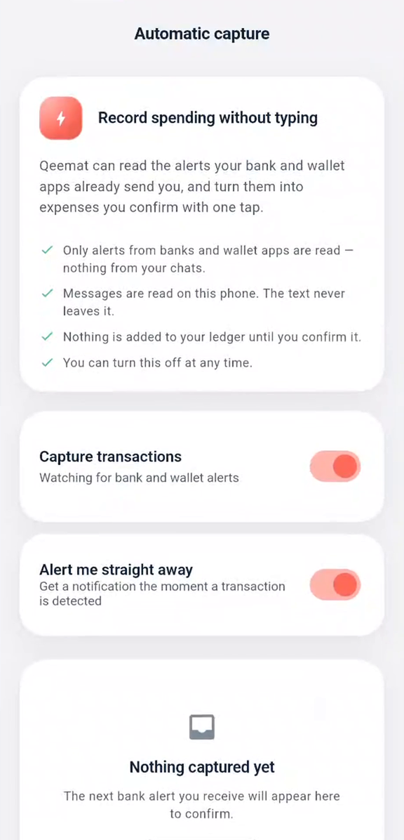Automatic capture consent screen listing the on-device promises