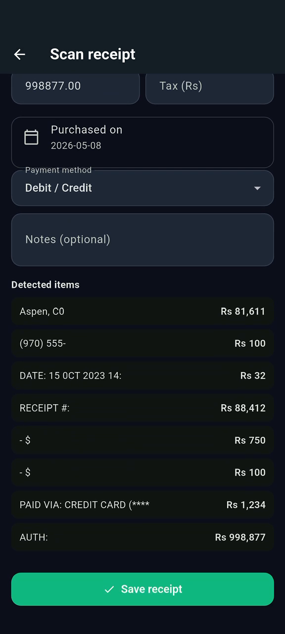 Save receipt